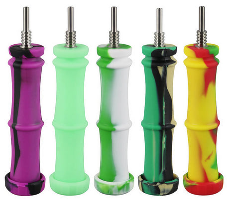 Colorful Silicone Bamboo Style Vapor Straws with Titanium Tips - 5.5" Front View