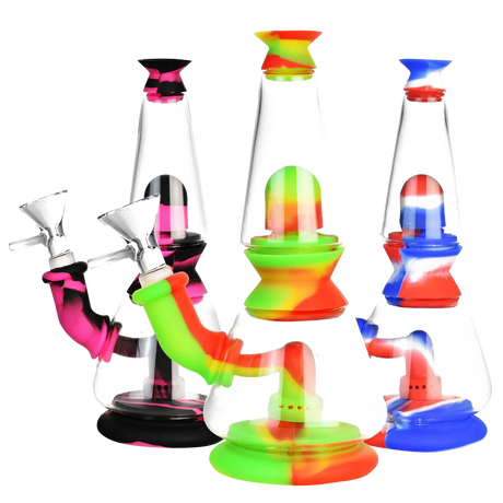 Colorful Silicone Dual Chamber Modular Glass Bong with Showerhead Percolator - Front View
