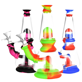 Colorful Silicone Dual Chamber Modular Glass Bong with Showerhead Percolator - Front View
