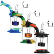 Assorted colors silicone & glass dab rig bubblers with disc percs, side view