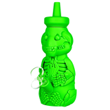 Green Silicone Honey Bear Skeleton Bubbler Water Pipe, 8.5" height, 45-degree joint