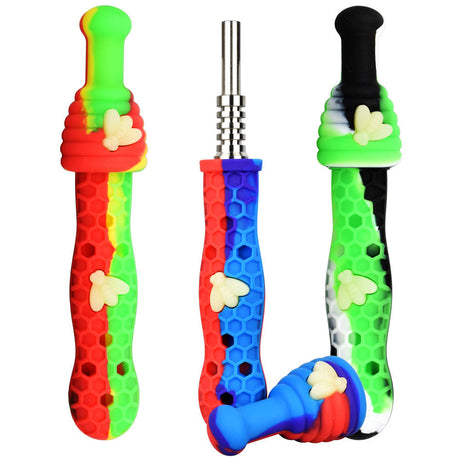 Colorful Silicone UV Honeybee Vapor Straws with Titanium Tips and Caps, 6.5" Long