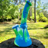 PILOT DIARY Silicone Beaker Bong in Blue and Green - Outdoor Side View