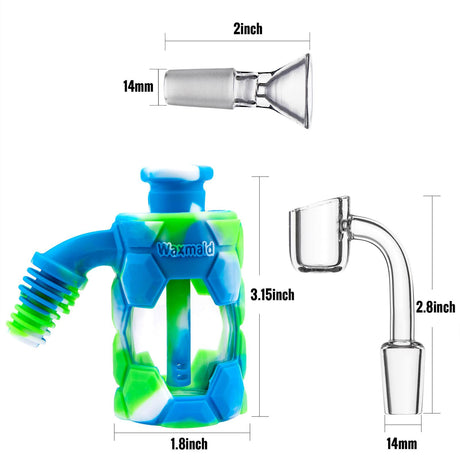 PILOTDIARY Silicone Ash Catcher in Blue & Green with Glass Bowl and Stem - Front View
