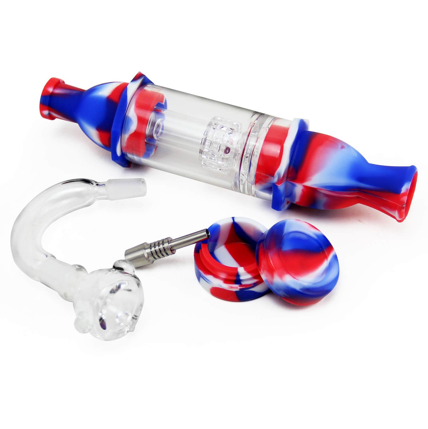 PILOT DIARY Silicone Glass Dab Straw Kit with Quartz Tip & Cleaning Caps