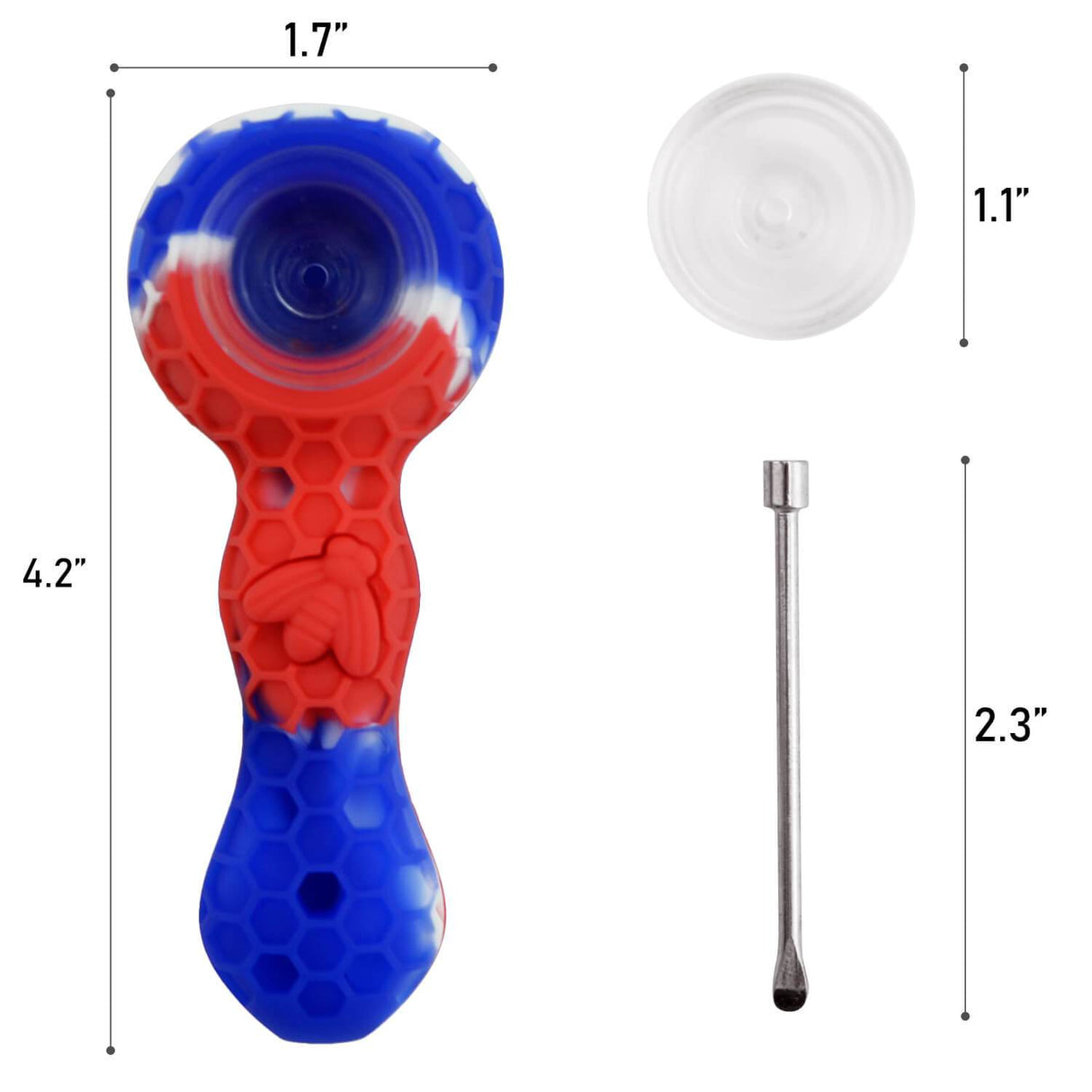 PILOT DIARY Silicone Pipe with Detachable Glass Bowl, Red and Blue, Top View