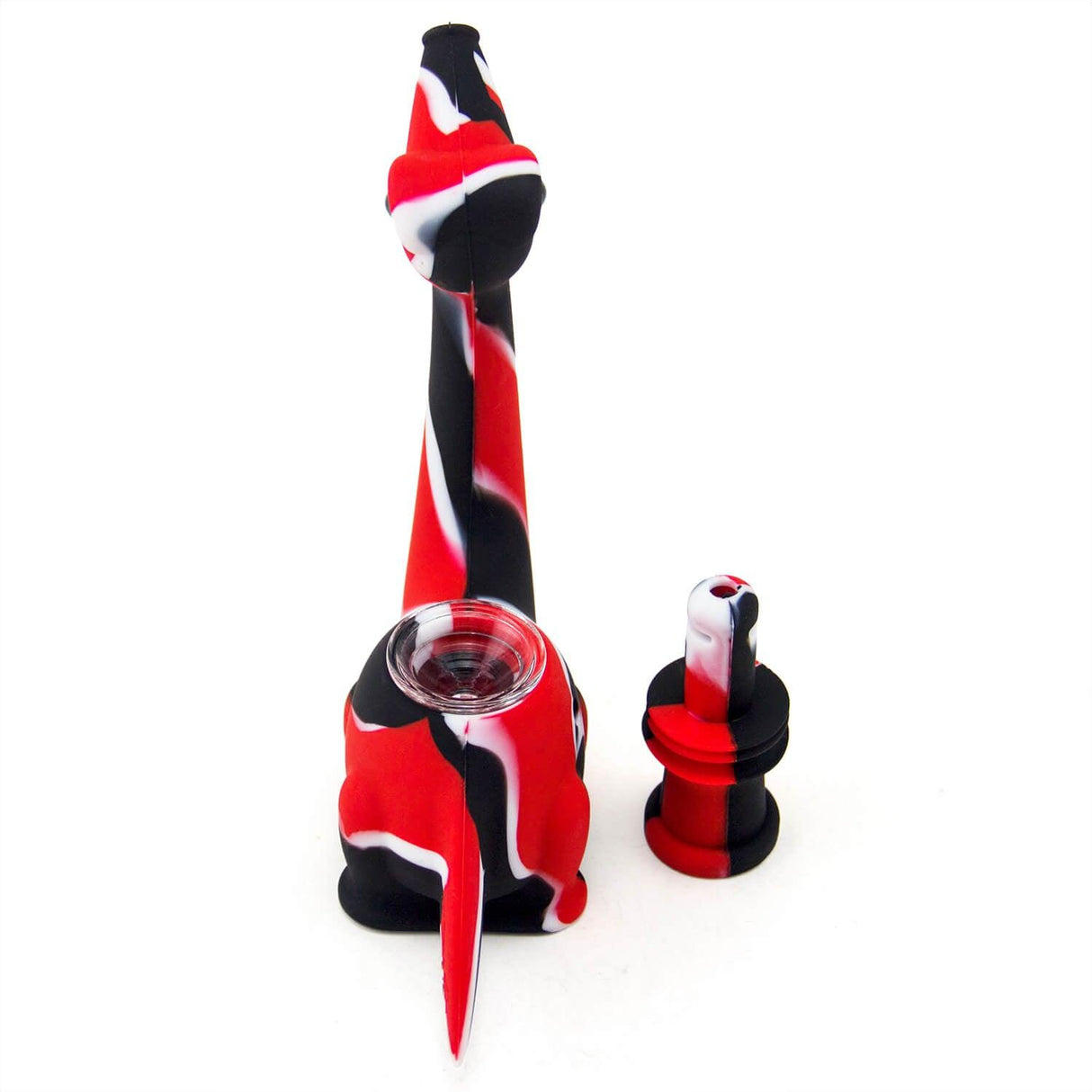 PILOT DIARY Dinosaur Silicone Pipe in Red and Black - Front View with Removable Bowl