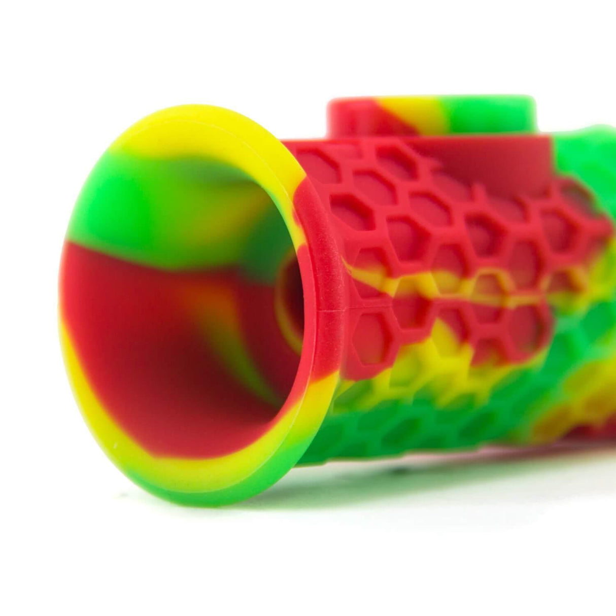 PILOT DIARY Silicone Honeycomb Honey Straw 7" in vibrant rasta colors, close-up side view