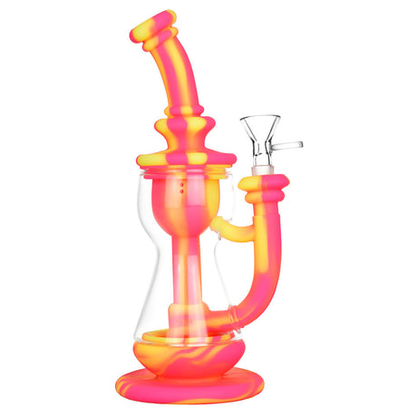 Compact 9.5" Silicone/Glass Recycler Water Pipe with Deep Bowl, Front View on White Background