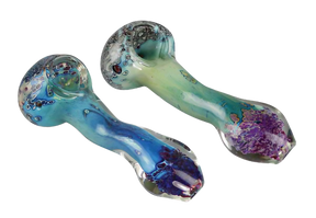 Silver Fumed Spoon Pipe, Borosilicate Glass, Dual Angled Views Showing Color Variance