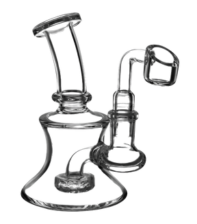 Compact Mini Glass Oil Dab Rig with Quartz Banger and Showerhead Percolator, 5.25" High