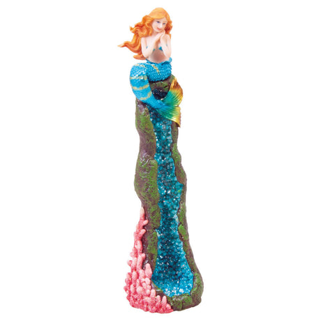 Sitting Pretty Mermaid Incense Burner, Polyresin, 10.5" tall, Heavy Wall, Front View