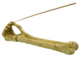 Polyresin Skeleton Arm Incense Burner, 10" Size, Side View with Incense Stick