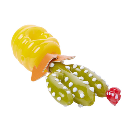 Cheech Glass The Only Cactus Hand Pipe in Yellow - Side View with Intricate Details