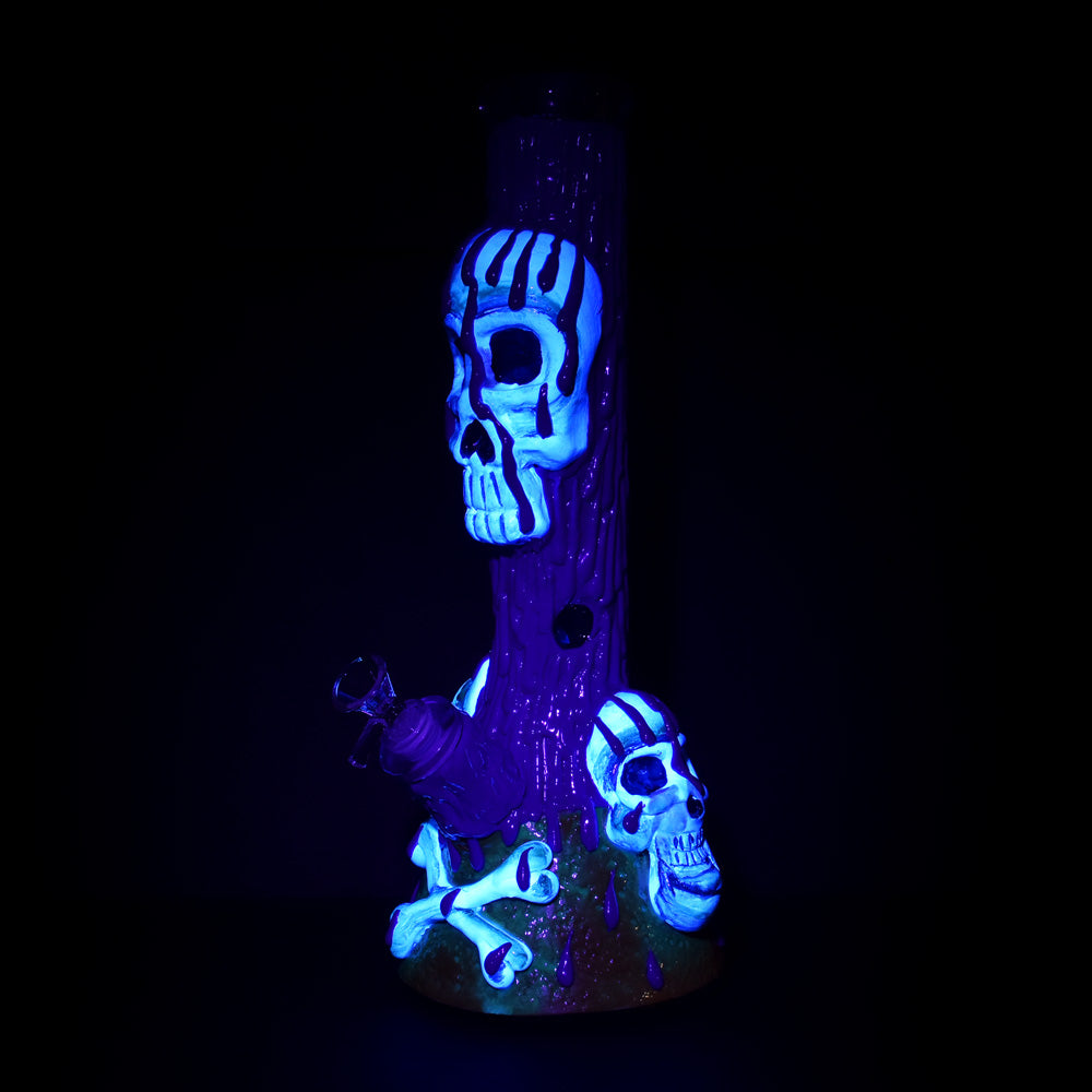 Skull & Bones 3D Painted Beaker Water Pipe, 14" Borosilicate Glass, Front View