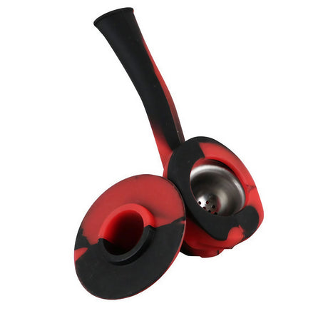 Skull Cowboy Silicone Hand Pipe with Steel Bowl, 4" Compact Design, Red & Black