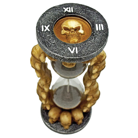 Polyresin Skull Sand Timer with Roman Numerals, Front View, 5.5" Home Decor