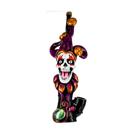 Medusa Customs Hand Carved Pipe - Front View with Intricate Jester Design