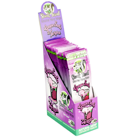 Skunk Brand Terp Hemp Wraps 25-Pack display box with purple and green design, ideal for dry herbs