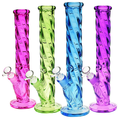 Colorful Slick Spiral Straight Tube Water Pipes in Pink, Green, Blue, and Purple Borosilicate Glass