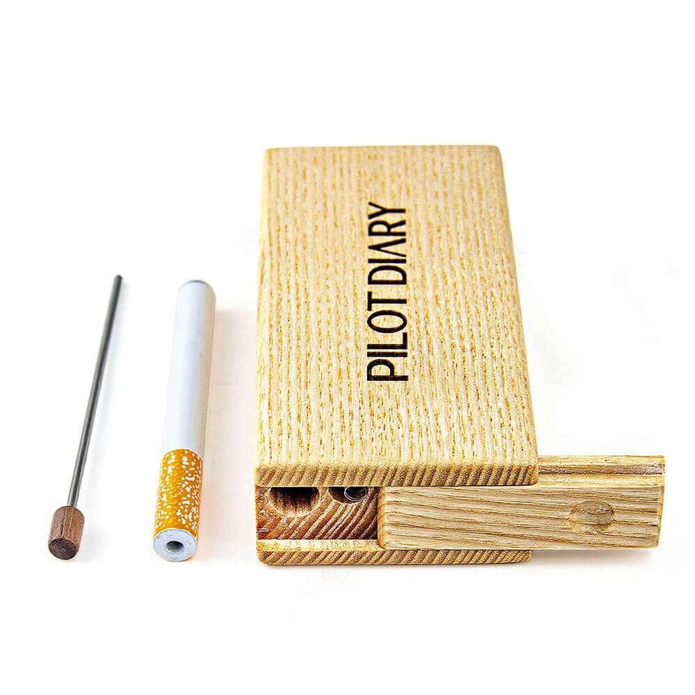 PILOT DIARY Wooden Dugout with Cleaning Tool and One-Hitter Pipe, Front View