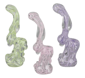 Assorted pastel-colored Slime Glass Bubblers for dry herbs, 5.5" size, displayed in a row