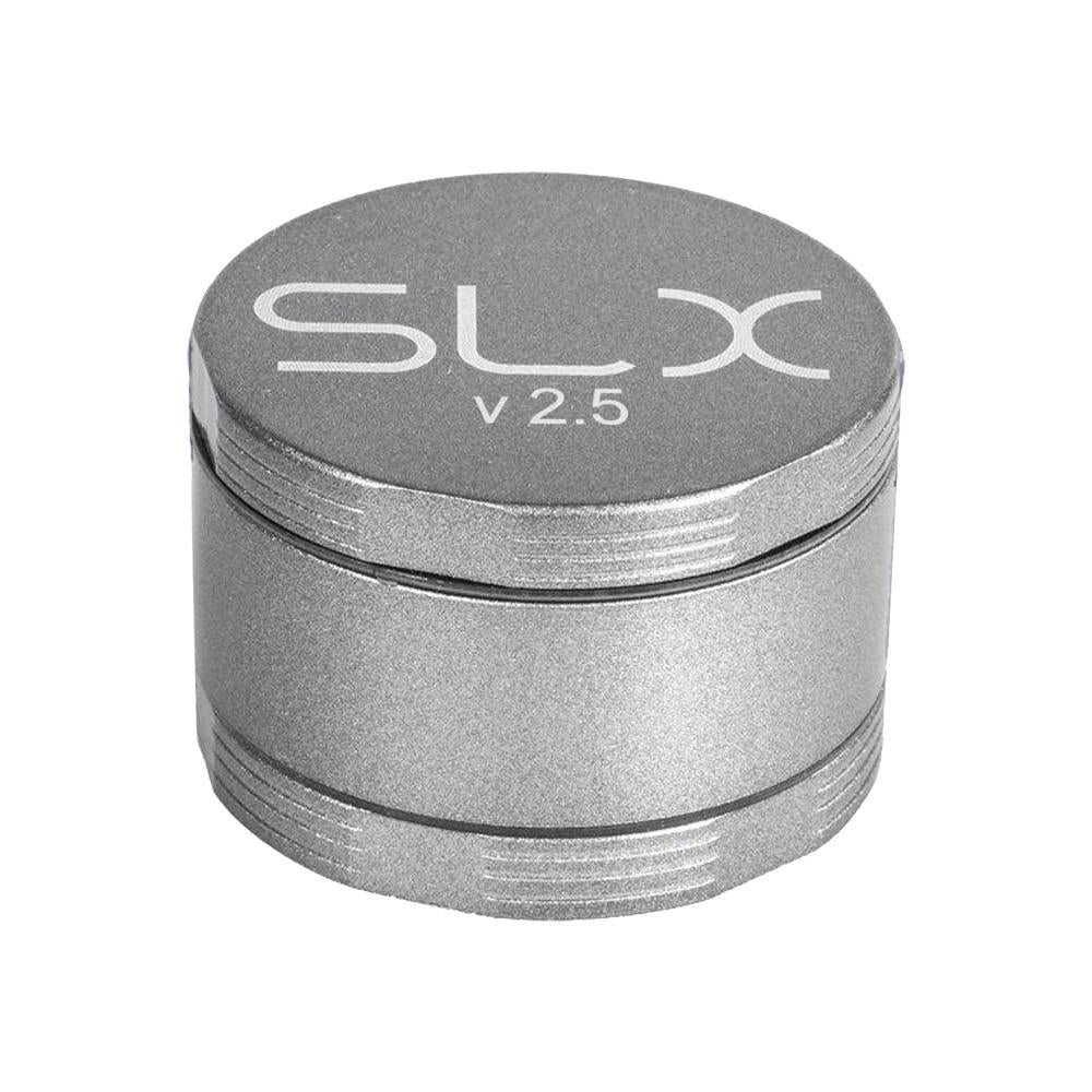 SLX v2.5 Ceramic Coated 2.5" Medium Grinder in Silver, Compact 4-Part Design for Dry Herbs