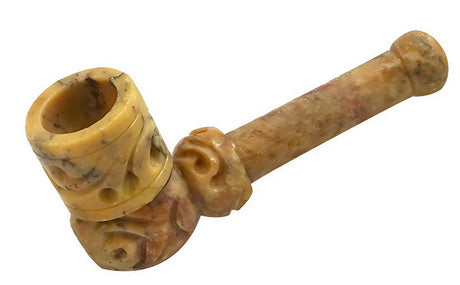 Small Carved Marble Stone Pipe, Portable 3" Hand Pipe for Dry Herbs, Side View