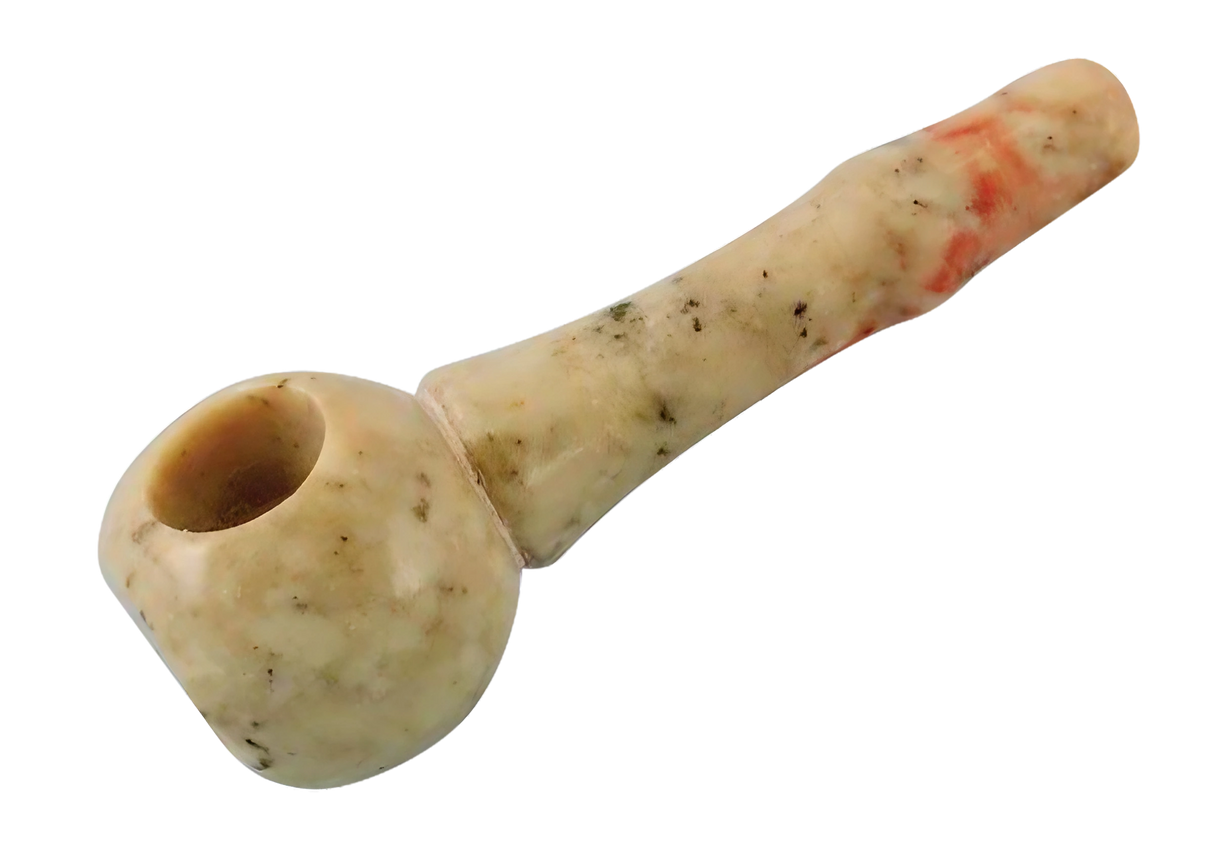 3" Small Marble Stone Pipe with a spoon design, perfect for dry herbs, side view on white background