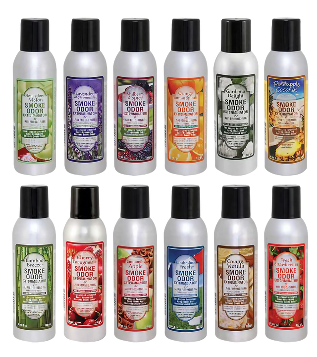 Assorted Smoke Odor Exterminator Sprays 7 oz 12-pack in various scents displayed front view