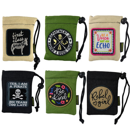 Assorted Smokezilla Accessory Pouches w/ Patches, canvas material, portable design, front view