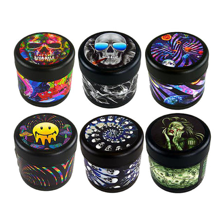 Assorted Smokezilla Magnetic Plastic Grinders with Novelty Designs, Compact and Portable, 2" Diameter