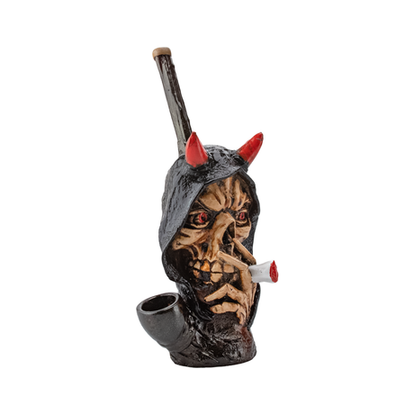 Medusa Customs Hand Carved Demon Pipe - Front View with Intricate Details
