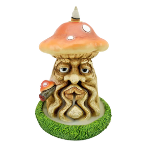 Polyresin Smoking Mushroom Man Incense Burner, 6" size, Front View on Seamless White