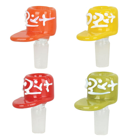 Assorted Snapback Hat Herb Slides in 14mm, Borosilicate Glass, Front View