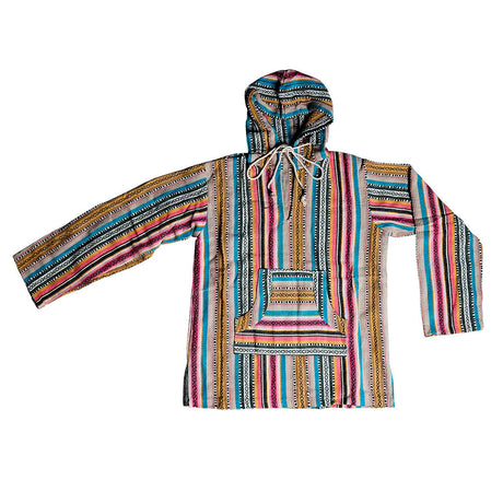 Colorful Soft Cotton Striped Baja Hoodie Jacket laid flat on a white background