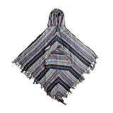 Southwest Cotton Hooded Poncho with Pockets in Assorted Colors, 37" Length, Flat Lay