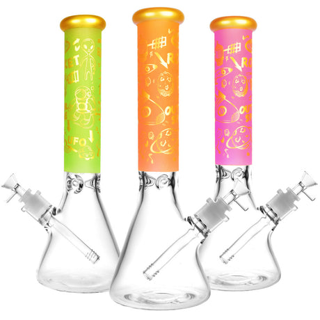 Trio of Space Travel Neon Bright Water Pipes with Beaker Design and Slit-Diffuser Percolator