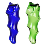 Spiral Seashell Twist Glass Hand Pipes in Blue and Green, 5" Compact Design for Dry Herbs