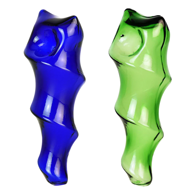 Spiral Seashell Twist Glass Hand Pipes in Blue and Green, 5" Compact Design for Dry Herbs