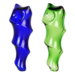 Spiral Seashell Twist Glass Hand Pipes in Blue and Green, 5" Compact Design for Dry Herbs