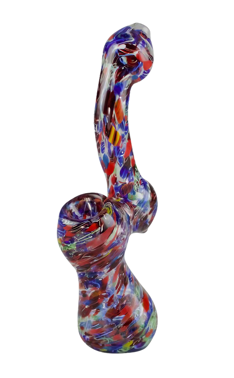 Colorful Splatter Frit Bubbler Pipe, 5.25" Borosilicate Glass, Side View on White Background