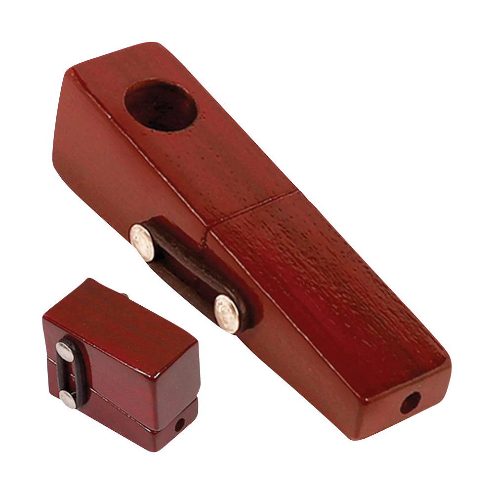 Compact Square Foldable Wood Hand Pipe, 3.5" length, Portable Design, Front and Side Views