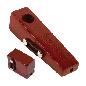 Compact Square Foldable Wood Hand Pipe, 3.5" length, Portable Design, Front and Side Views