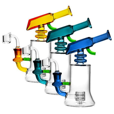 Assorted colors Squirt Gun Oil Rigs with Matrix Percolator, 7.5" tall, 14mm female joint, angled view