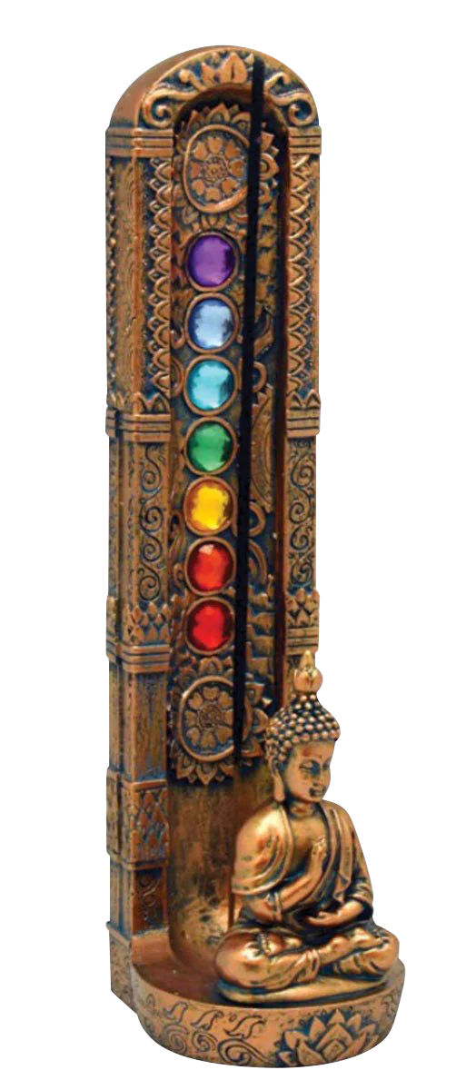 9" Polyresin Standing Buddha Incense Burner with Colorful Accents