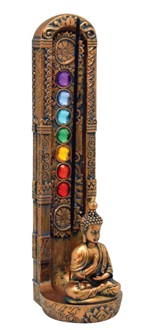 9" Polyresin Standing Buddha Incense Burner with Colorful Accents