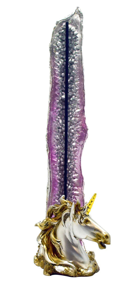 Polyresin Standing Unicorn Incense Burner, 10" Tall, Side View on White Background