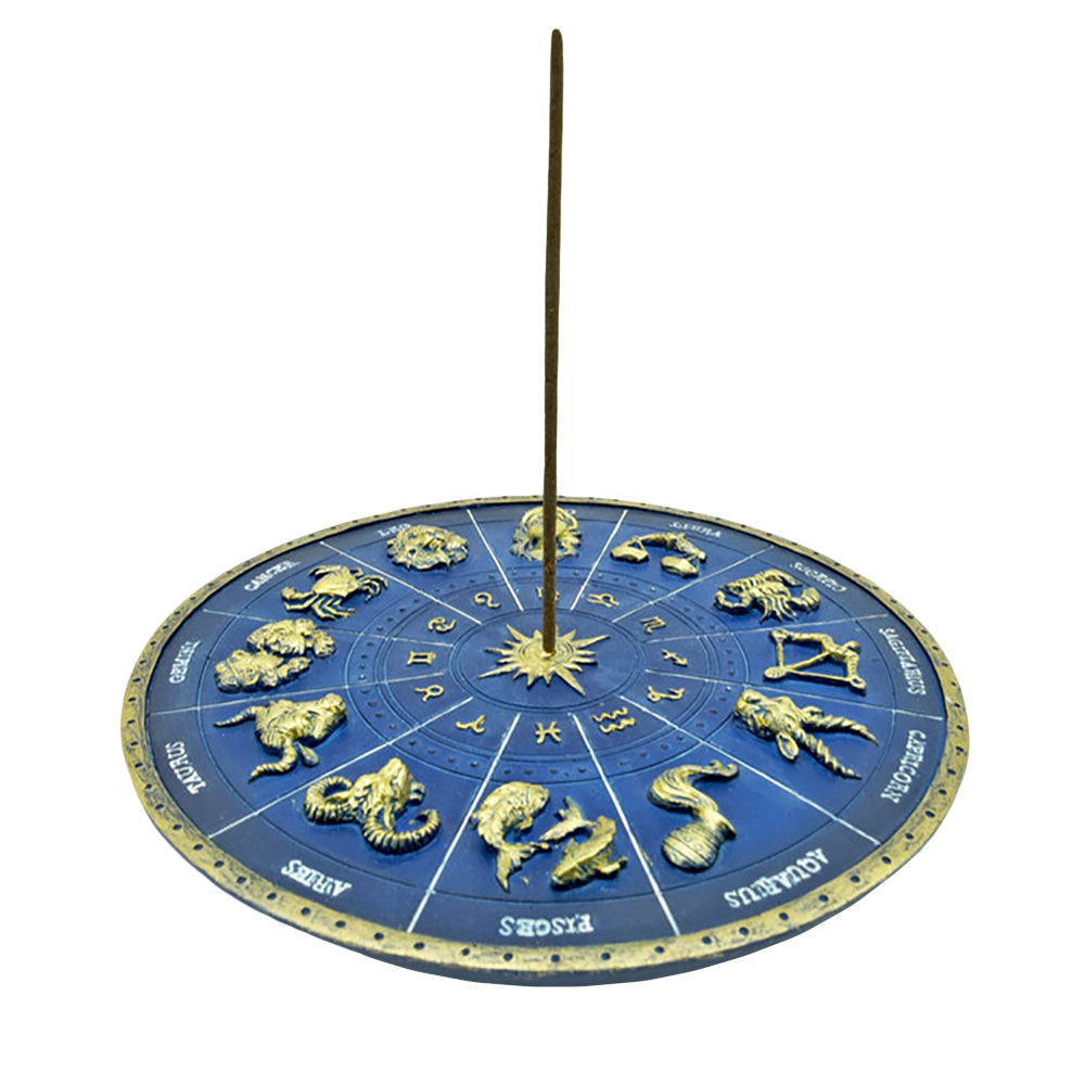 Top view of Zodiac Polyresin Incense Burner with detailed astrological design, 6.5" diameter