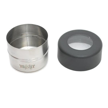 Myster Magnetic Storage Pods open view showing the sleek metal container and magnetic lid.
